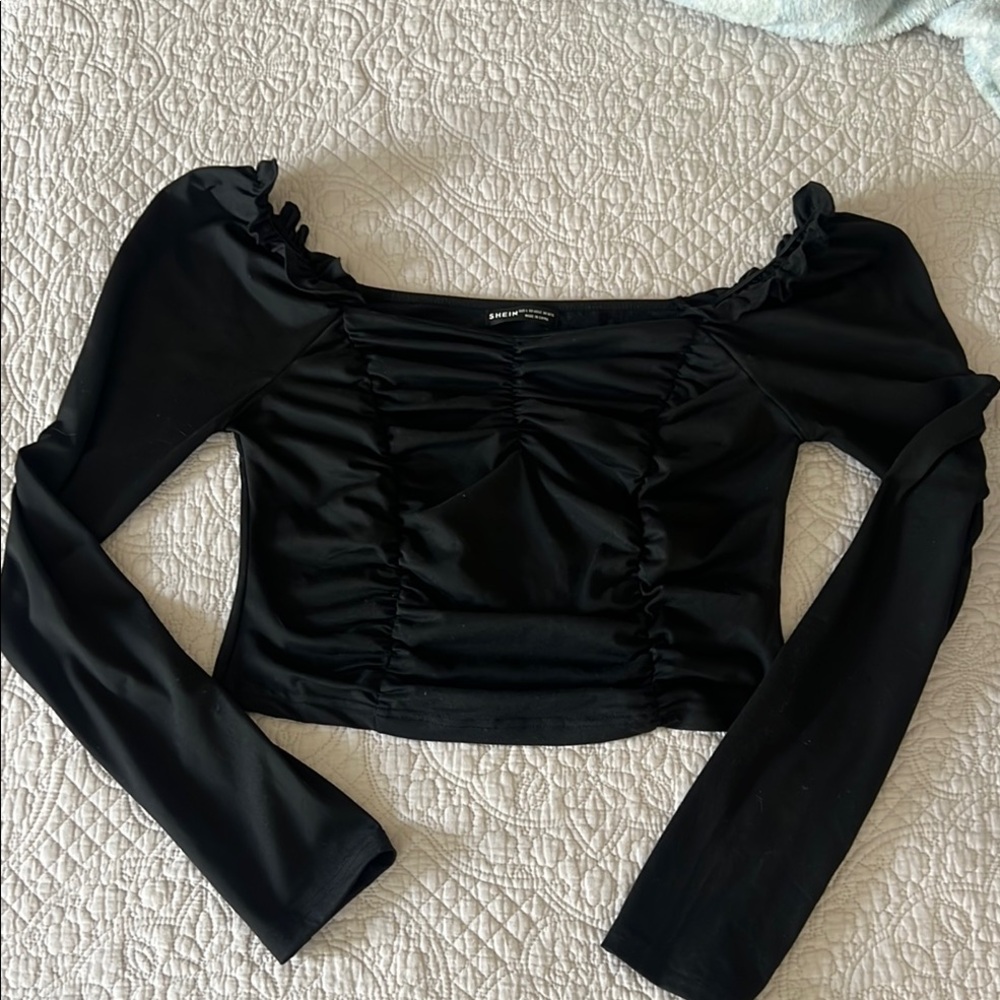 Black Off-Shoulder Ruched Top